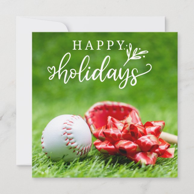 Baseball Happy Holidays with ball  bat and glove C Card (Front)