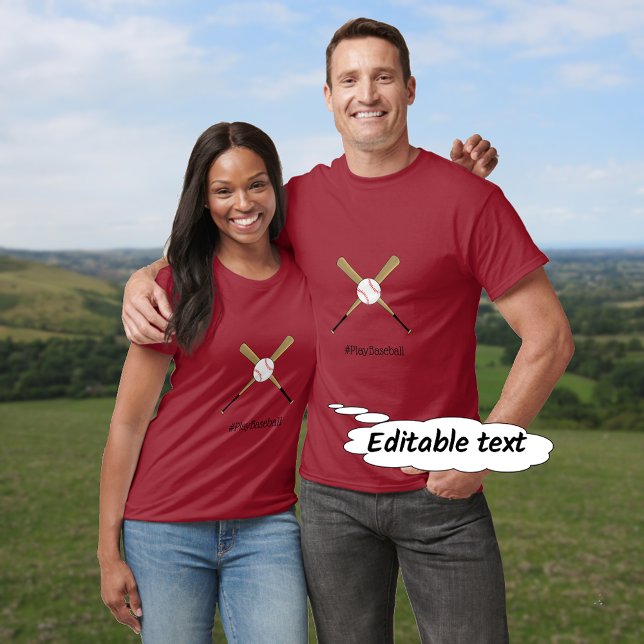 Baseball hashtag slogan custom text T-Shirt (Showing maroon color option)