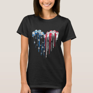 Baseball Heart American Flag 4th Of July Patriotic T-Shirt