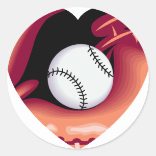Baseball Heart Classic Round Sticker