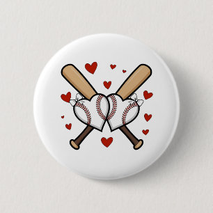 Baseball Heart Design with Bats and Bows 6 Cm Round Badge
