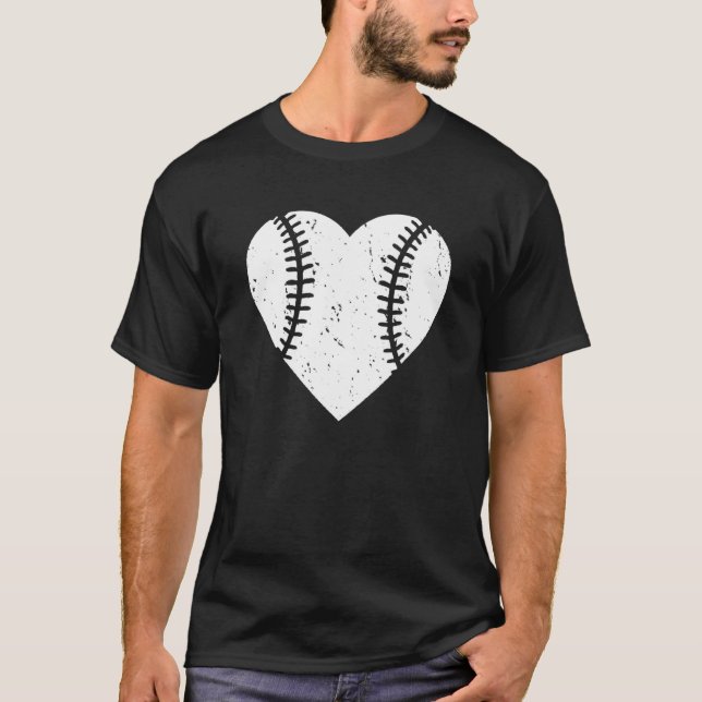 Baseball Heart Distressed Baseball T-Shirt (Front)