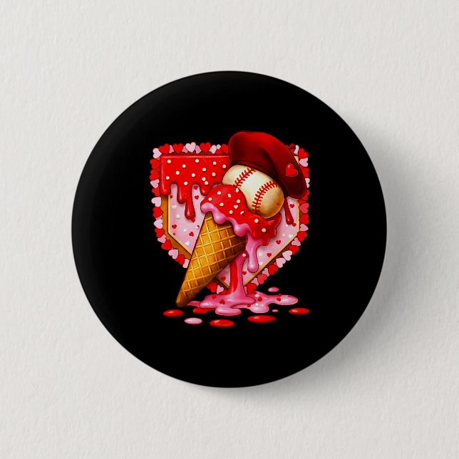 Baseball Heart Valentine Baseball Ice Cream Drip B 6 Cm Round Badge (Front)