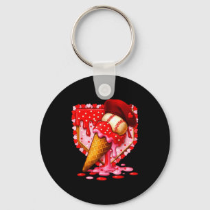 Baseball Heart Valentine Baseball Ice Cream Drip B Key Ring