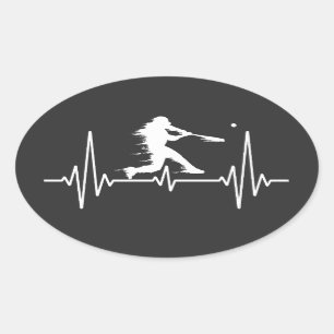 Baseball Heartbeat funny Baseball Players Oval Sticker