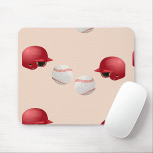 Baseball helmet and balls on mouse mat