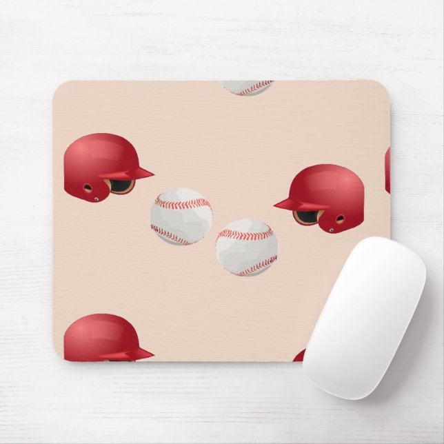 Baseball helmet and balls on mouse mat (With Mouse)
