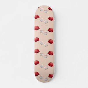 Baseball helmet and balls on skateboard