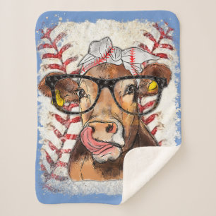 baseball highland cow  baseball lover bleached  sherpa blanket