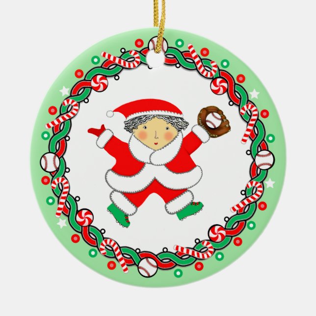 Baseball Holiday Gift Ceramic Ornament (Front)