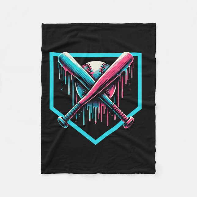 Baseball Home Plate Drip Boys Baseball Bat  Fleece Blanket (Front)