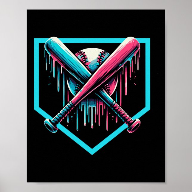 Baseball Home Plate Drip Boys Baseball Bat  Poster (Front)
