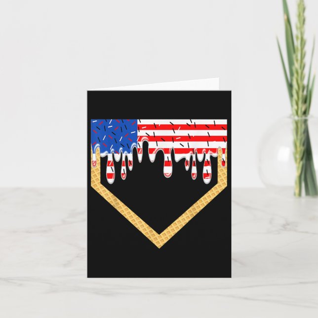 Baseball Home Plate Drip Boys Ice Cream Us Flag 4t Card (Front)