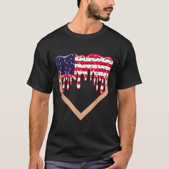 Baseball Home Plate Drip Boys Ice Cream Us Flag 4t T-Shirt (Front)