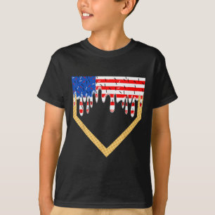 Baseball Home Plate Drip Boys Ice Cream Us Flag 4t T-Shirt
