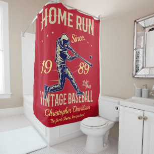 Baseball Home Run Add Your Name Date & Message Red Shower Curtain