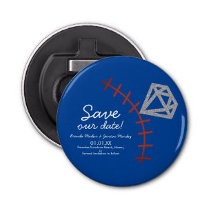 Baseball Homerun Diamond Gem Save The Date Blue Bottle Opener