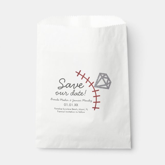 Baseball Homerun Diamond Gem  Save The Date     Favour Bags (Front)