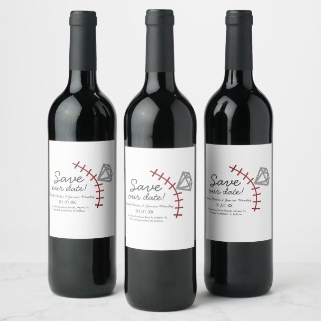 Baseball Homerun Diamond Gem  Save The Date    Wine Label (Bottles)