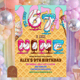 Baseball Ice Ceam Drip Six Seven boy 9th Birt Invitation