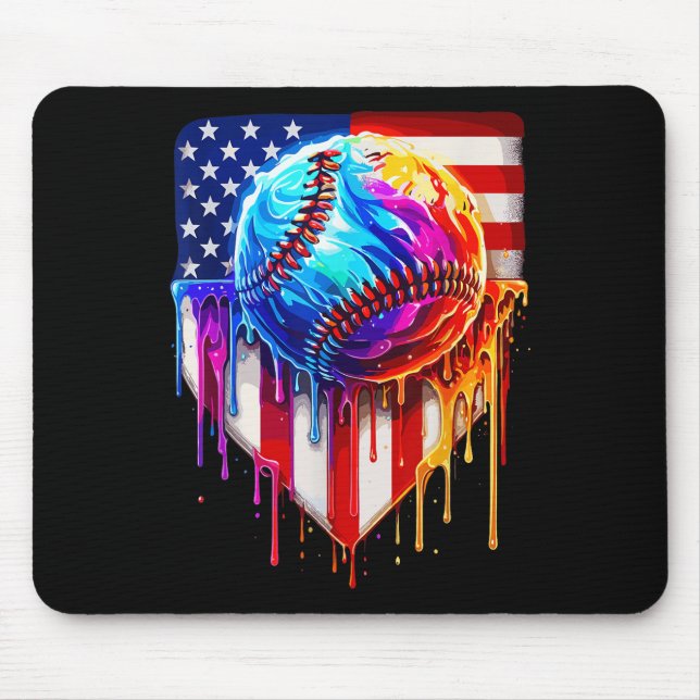 Baseball Ice Cream American Flag Drip  Mouse Mat (Front)