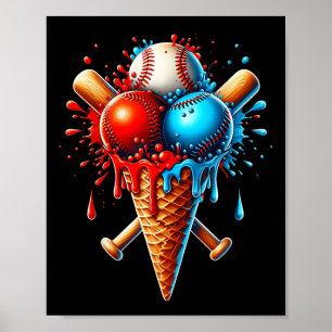 Baseball Ice Cream Baseball Kids Men Women  Poster