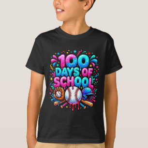 Baseball Ice Cream Drip 100 Days Of School Student T-Shirt