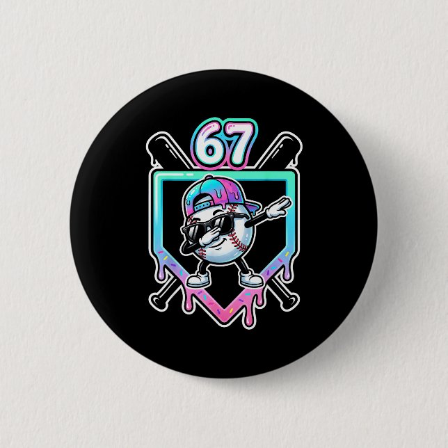 Baseball Ice Cream Drip 67 Player Dabbing Six Seve 6 Cm Round Badge (Front)