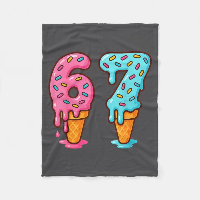 Baseball Ice Cream Drip 6 7 Kids Funny 67 Birthday Fleece Blanket (Front)