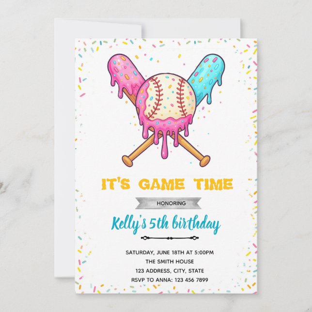 Baseball Ice Cream Drip Birthday Invitation (Front)
