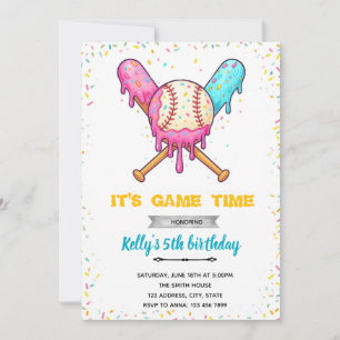 Baseball Ice Cream Drip Birthday Invitation