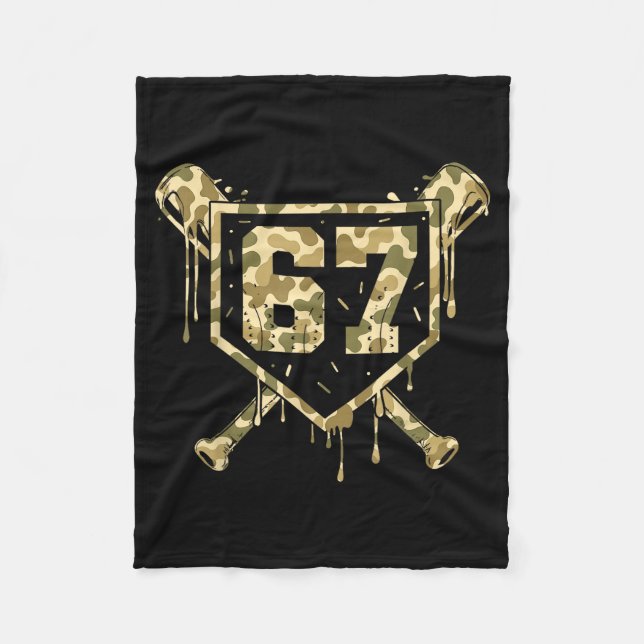Baseball Ice Cream Drip Camo Number 67 Player 67th Fleece Blanket (Front)