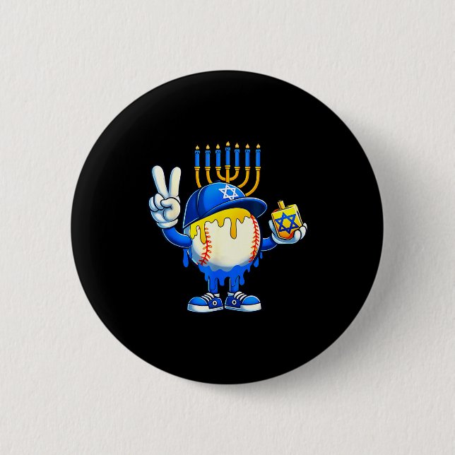 Baseball Ice Cream Drip Dreidel Happy Hanukkah Boy 6 Cm Round Badge (Front)