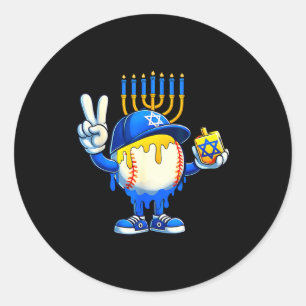 Baseball Ice Cream Drip Dreidel Happy Hanukkah Boy Classic Round Sticker