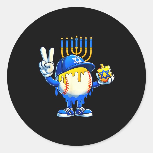 Baseball Ice Cream Drip Dreidel Happy Hanukkah Boy Classic Round Sticker (Front)