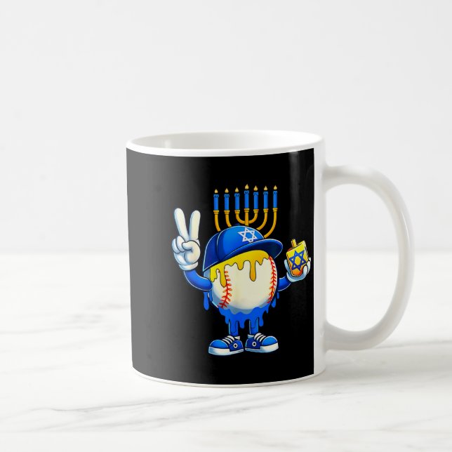 Baseball Ice Cream Drip Dreidel Happy Hanukkah Boy Coffee Mug (Right)