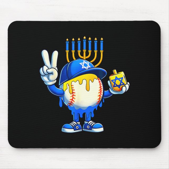 Baseball Ice Cream Drip Dreidel Happy Hanukkah Boy Mouse Mat (Front)