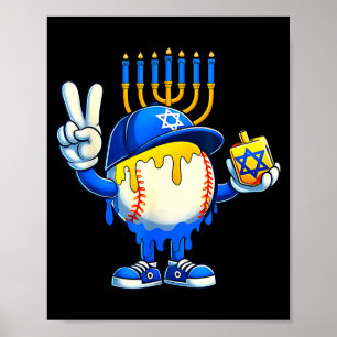 Baseball Ice Cream Drip Dreidel Happy Hanukkah Boy Poster