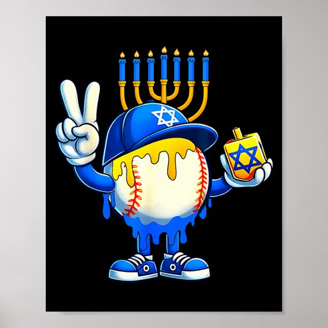 Baseball Ice Cream Drip Dreidel Happy Hanukkah Boy Poster (Front)