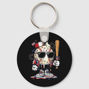 Baseball Ice Cream Drip Funny Sports Boys Kids Key Ring