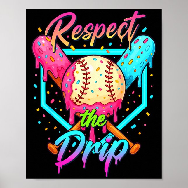 Baseball Ice Cream Drip Number 67 Player 67 Respec Poster (Front)