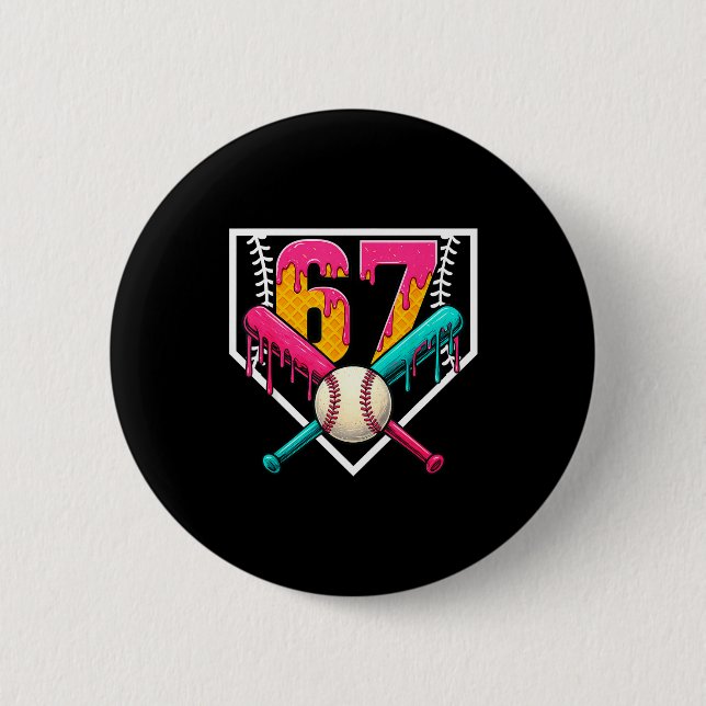 Baseball Ice Cream Drip Number 67 Player 67th Birt 6 Cm Round Badge (Front)