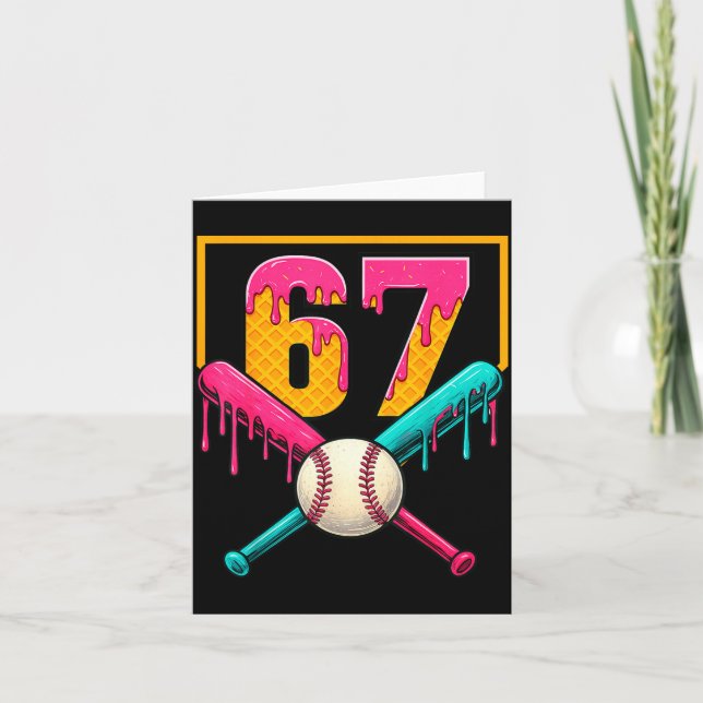 Baseball Ice Cream Drip Number 67 Player 67th Birt Card (Front)
