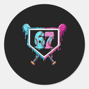 Baseball Ice Cream Drip Number 67 Player 67th Birt Classic Round Sticker