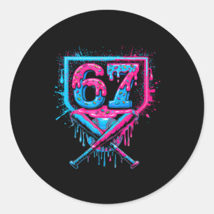 Baseball Ice Cream Drip Number 67 Player 67th Birt Classic Round Sticker