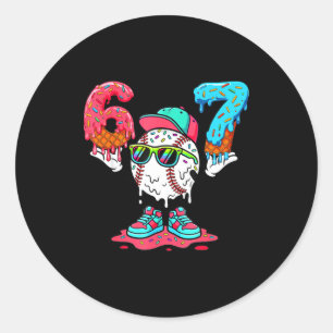 Baseball Ice Cream Drip Number 67 Player 67th Birt Classic Round Sticker