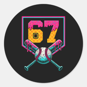 Baseball Ice Cream Drip Number 67 Player 67th Birt Classic Round Sticker