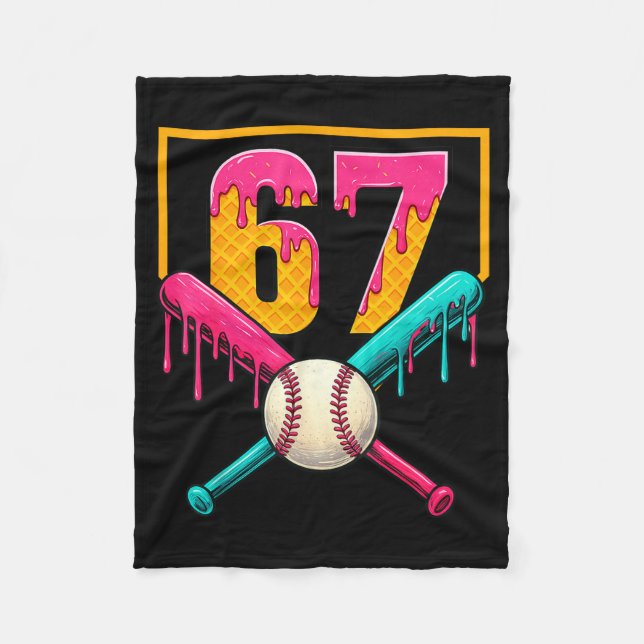 Baseball Ice Cream Drip Number 67 Player 67th Birt Fleece Blanket (Front)