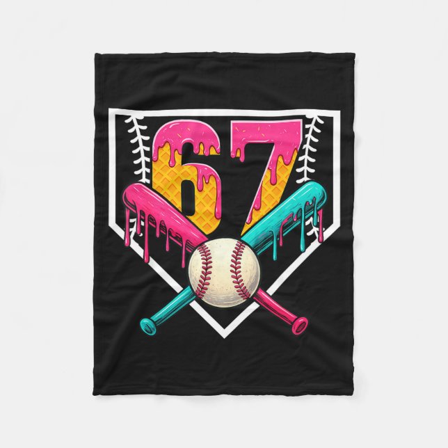 Baseball Ice Cream Drip Number 67 Player 67th Birt Fleece Blanket (Front)