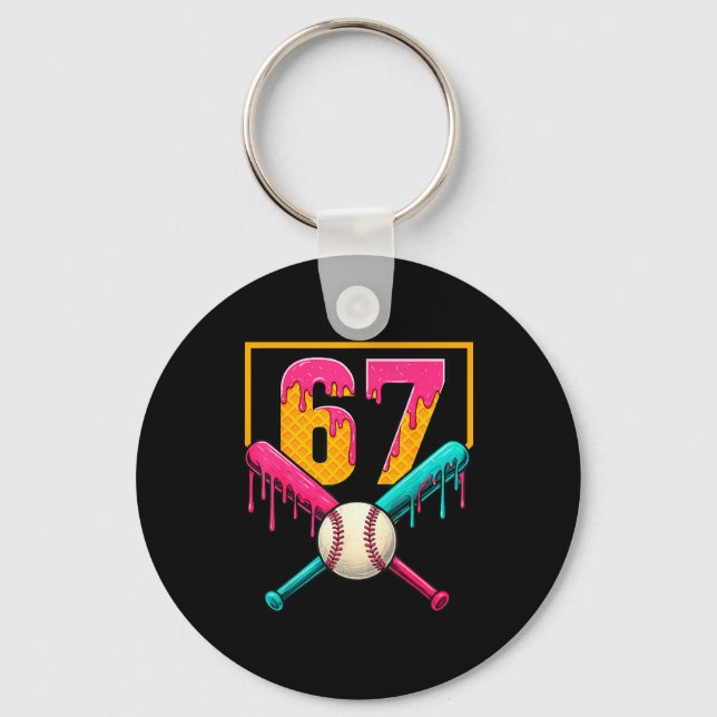Baseball Ice Cream Drip Number 67 Player 67th Birt Key Ring (Front)
